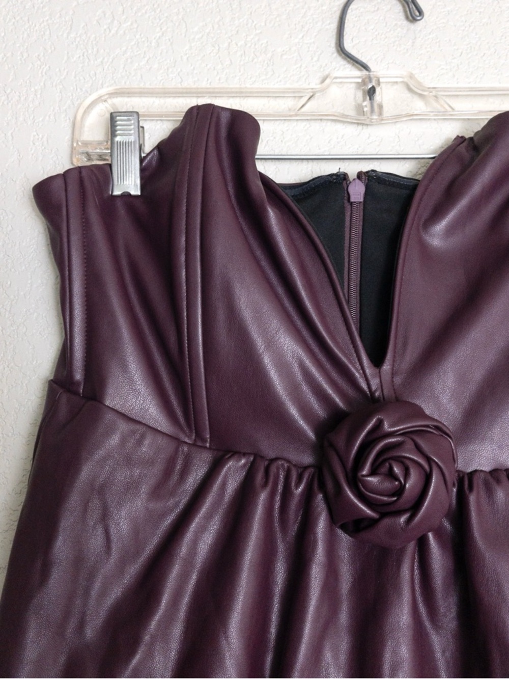 Ashley Park Voila Vegan Leather Mini Dress 12 Plum Strapless Rose Bow RTR - Picture 6 of 15